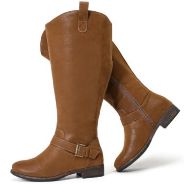 Imagem de Luoika Botas femininas extra largas na altura do joelho, botas de cano alto Western Cowyboy Cowgirl, plus size, larga, salto baixo, botas de inverno e outono., Brownmf107, 7 X-Wide