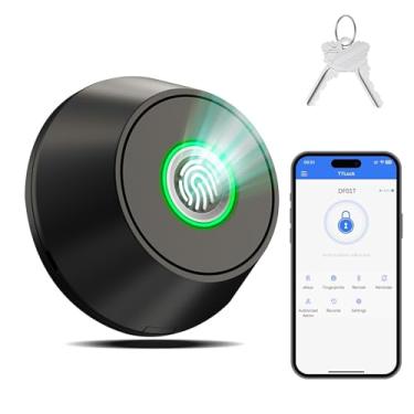 Imagem de Fechadura de porta de entrada sem chave com impressão digital, fechadura inteligente com contagem de aplicativos, fechadura biométrica com 2 chaves, bateria de 10 meses, trava automática, trava com um