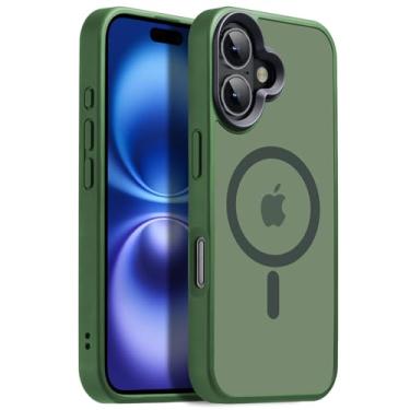 Imagem de Yzoiko Capa magnética poderosa para iPhone 16 [teste de queda de grau 5X e compatível com MagSafe] Capa protetora antiimpressão digital translúcida à prova de choque 6,1 polegadas, verde alpino