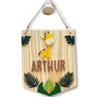 Imagem de Tricotando Porta Maternidade - Flâmula Safari Girafa Com Folhagem