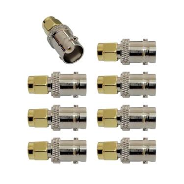 Imagem de 8 peças de adaptadores de plugue reto BNC para SMA conectores coaxiais RF para transceptores de rádio amador de cabo de antena (BNC fêmea para SMA macho)