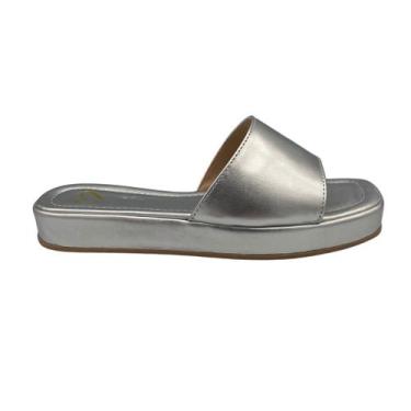 Imagem de Tamanco Feminino Confortável Flatform LiaMalia, Prata, 38