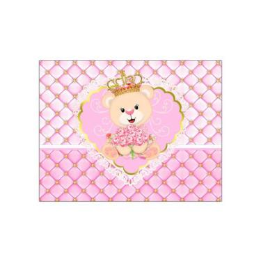 Imagem de Painel de Festa Horizontal 1,55 X 1,20 - Ursinha Realeza Princesa Rosa