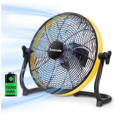 Imagem de Ventilador de Piso com 3 Velocidades, Alimentado por Bateria, 110V, SMARTELE FF12, Amarelo