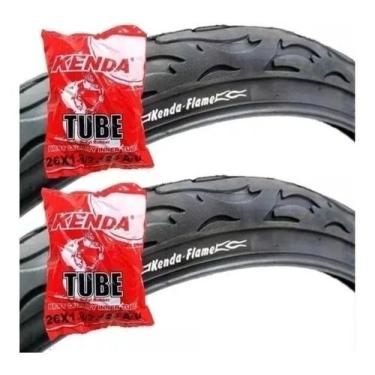 Imagem de Par Pneu Bicicleta Kenda Flame Aro 26x2.125 Slick + 2 Camara