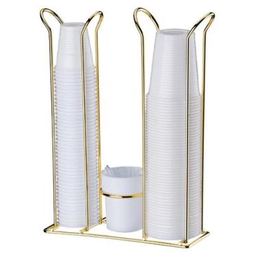 Imagem de Suporte Porta Copos Descartáveis 200/50/80ml e Mexedor Café Dourado - 