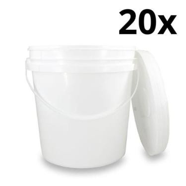 Imagem de Kit 20 Baldes Plástico 3,6L Atóxico com Tampa Hermética e Alça para Ar