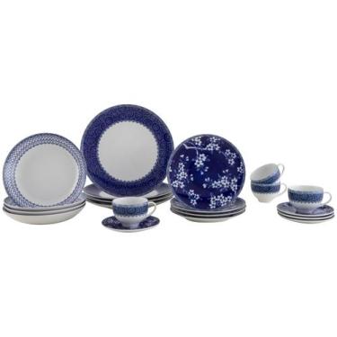 Imagem de Aparelho de Jantar Sobremesa e Chá 20 Peças Tramontina de Porcelana Az