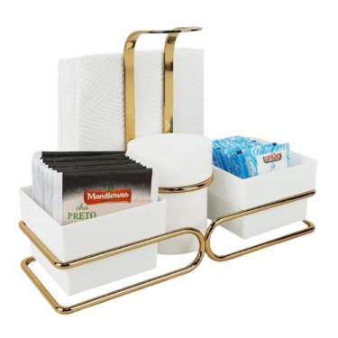 Imagem de Suporte Porta Sachês Chá Mexedor Guardanapos Café Dourado - 2247dd Fut