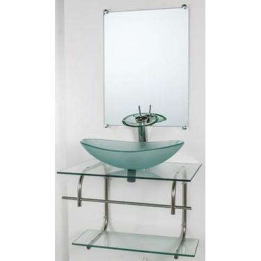 Imagem de Gabinete de vidro para banheiro inox 70cm cuba oval incolor - Cubas e 