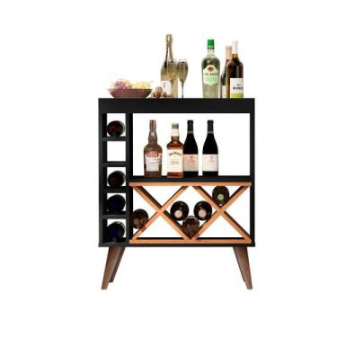 Imagem de Aparador Adega Retrô Pés Palito Shadow Preto / Nature - Comprar Móveis