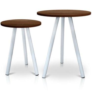 Imagem de Mesa de Canto Lateral Atlanta Tripé Redonda Tampo em MDF Branca e Vill
