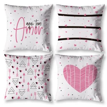 Imagem de Kit 4 Capa de Almofada AMOR ROSA 40cmX40cm Estampada Digital - Mercado