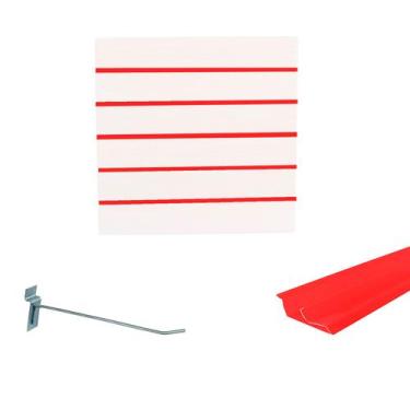 Imagem de Painel Canaletado Branco em Mdf 0,61 x 0,61m com Perfil Pvc Vermelho e