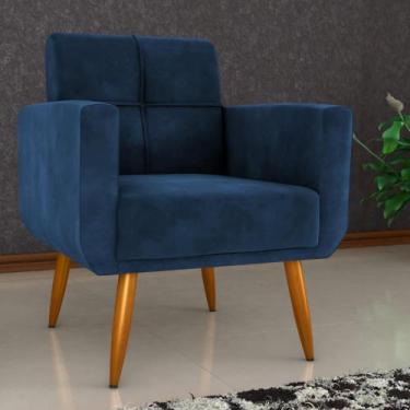 Imagem de Poltrona Decorativa para Sala Lilian Veludo Azul - Mais de Casa