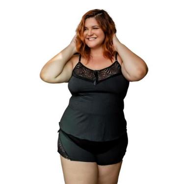 Imagem de Baby Doll Plus Size WLS Modas Liganete Com Renda Feminino, GG, Preto, 