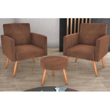 Imagem de Kit 2 Poltronas + Puff Dallas Veludo Ferrugem E435 - Matrix - LM DECOR