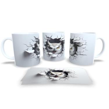 Imagem de Caneca Branca de Porcelana Personalizadas Coleção Arte em 3D (Coruja 6)