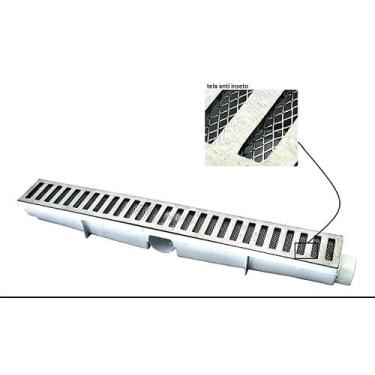 Imagem de Ralo Linear Grelha em Aluminio 6x50 com caixa coletora + Tela Anti ins