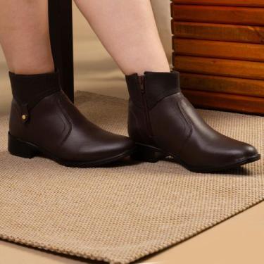 Imagem de Bota coturno feminina cano baixo casual de salto baixo bico fino confo