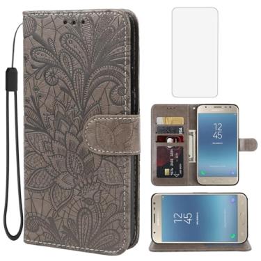 Imagem de Gufuwo Capa para Galaxy J3 Prime/J3 Emerge/Express Prime 2/Amp Prime 2/J3 Mission Capa carteira com protetor de tela de vidro temperado, capa flip de couro com suporte para cartão de crédito para