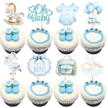 Imagem de Rsstarxi 40 Pack Baby Boy Cupcake Toppers Oh Baby Shower Decorations for Boy, Trojan Horse It's a Boy Cupcake Picks for Welcome Baby Boys Birthday Party Cake Decorations