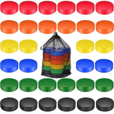 Imagem de Wettarn 36 unidades de discos esportivos de hóquei no gelo de espuma de 7,6 cm, mini discos internos de hóquei no joelho com bolsa de malha para crianças e adultos praticando e treinando clássico,