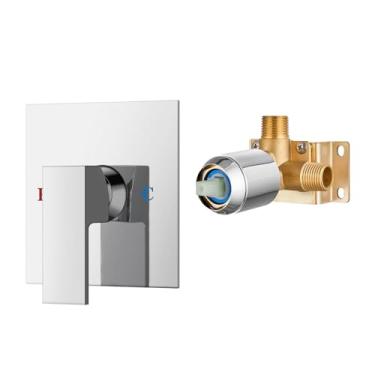 Imagem de Airuida Torneira de latão quadrada de função única para chuveiro válvula áspera rosca macho kit de acabamento de banheiro válvula de chuveiro de banheira de manípulo único 5,5 polegadas placa de