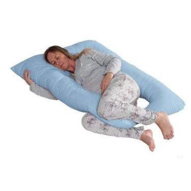 Imagem de Travesseiro de corpo gestante mamãe grávida 100% silicone azul - L2M