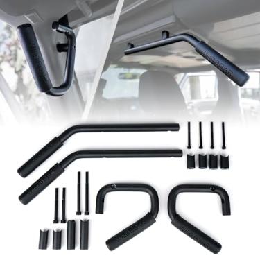 Imagem de Xprite Kit de 4 alças dianteiras e traseiras de alumínio - Barras de apoio resistentes e alças de suporte para Jeep Wrangler JK JKU 2DR/4DR 2007-2018 - Acessório interior off-road robusto (preto)