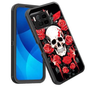 Imagem de GFEWYTJYJ Capa para Revvl 7 Pro 5G, proteção total de 3 camadas à prova de choque, resistente, resistente, de alto impacto, capa rígida para T-Mobile Revvl 7 Pro 5G 6,78 polegadas, caveira com rosas