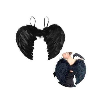 Imagem de Asa De Anjo Penas Pretas Fantasia Teatro Cosplay 53x35cm - Lynx produç