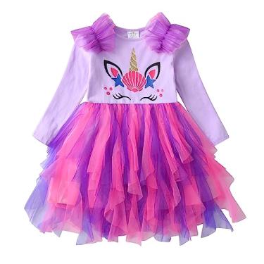 Imagem de DXTON Vestidos para meninas, tutu para crianças, manga comprida, casual, tule, roupas de inverno 3-12 anos, Roxo claro, 10 Anos