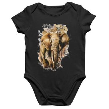 Imagem de Body Bebê Algodão Elefante Watercolor - Foca na Moda, Preto, G