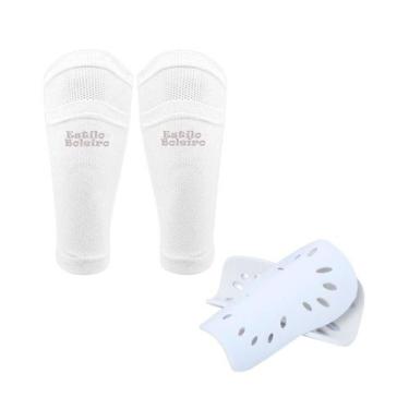 Imagem de Porta Caneleira Estilo Boleiro + Par de Caneleiras Futebol, Branco, M