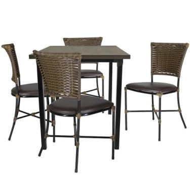 Imagem de 4 Cadeiras Gramado Mesa de Jantar Jogo De Área Jardim Móveis Interno e