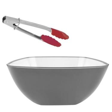 Imagem de Saladeira Quadrada Cinza fume com pegador 3700 ML - MIMO