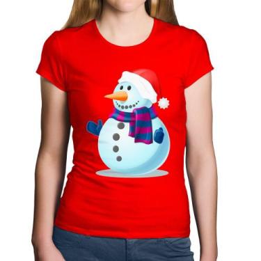Imagem de Baby Look Algodão Boneco de neve - Foca na Moda, Vermelho, M