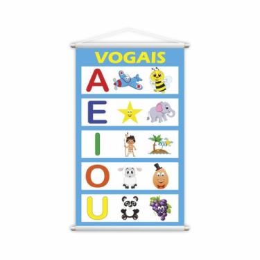 Imagem de Banner Pedagógico Escolar Imagens Vogais 80x50cm - PlimShop