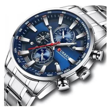 Imagem de Relógio Masculino Curren 8351 Analógico Cronógrafo Funcional, Prata/Az