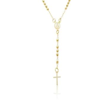 Imagem de Colar Feminino com Pingente de Cruz Terço Banhado a Ouro 18k - Enzara 