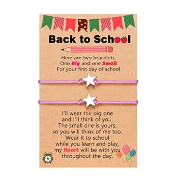 Imagem de Presentes de volta às aulas, preto/vermelho/azul/rosa/verde/fúcsia Pulseiras de desejo de estrela de mamãe e eu, presentes de primeiro dia de escola para meninas meninos e filha, Corda, Sem pedras preciosas