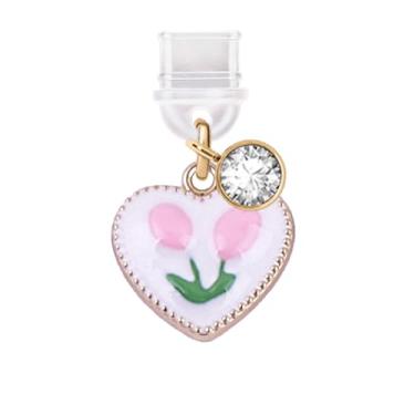 Imagem de ELISE & FONDA Porta de carregamento tipo C TP511 plugue antipoeira coração amor com pingente de celular tulipa para iPhone 15/16/Samsung/OnePlus/Xiaomi/oppo telefones Android (rosa), approx. 1.85 cm
