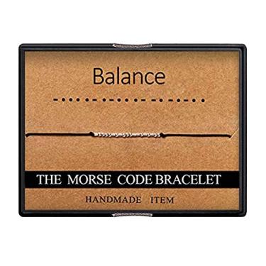 Imagem de Ldurian Pulseira de Código Morse para Mulheres - Pulseiras de Código Morse Inspirador Equilíbrio Pulseira de Corda Ajustável Mensagem Secreta Presentes de Amizade