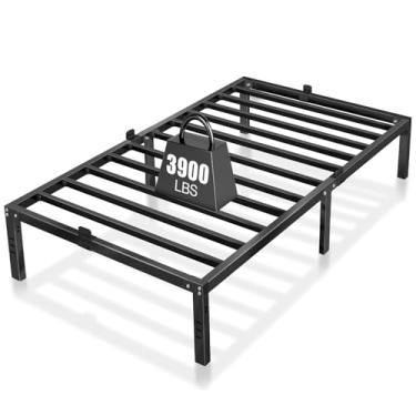 Imagem de DOFIMATE Estrutura de cama de solteiro de 40,6 cm com orifício para cabeceira, estrutura de cama de solteiro de metal, sem necessidade de mola box com espaço de armazenamento embaixo da cama, máximo