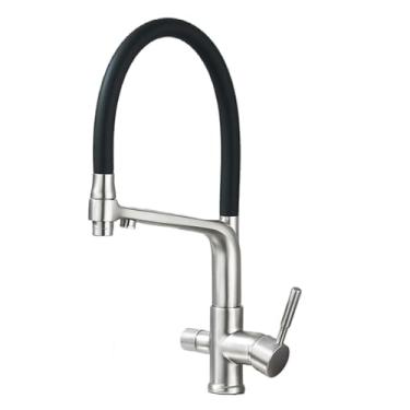 Imagem de Torneira de cozinha com filtro, modo de fluxo/chuveiro, saída de água, rotação de 360 graus, torneira de montagem no convés, água potável, flexível, níquel escovado