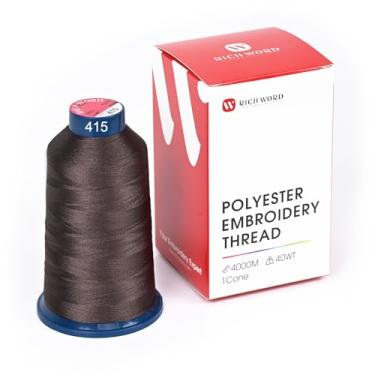 Imagem de Linha de bordado preta selecionada Richword 4000M (4374Y) 40WT Fio de poliéster 100 cores selecionadas para várias agulhas comerciais e máquina de bordar de agulha única 0415