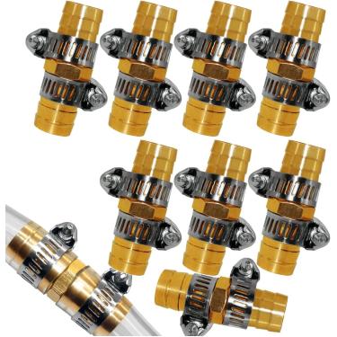 Imagem de Fitvell Kit de reparo de mangueira de jardim, 8 peças, 1/2 polegada, kit de reparo de mangueira de água de latão, encaixe de conectores, emenda com braçadeira de aço inoxidável de 16 peças
