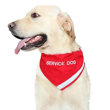 Imagem de Doggie Stylz Bandana de cão de serviço com faixa refletiva para segurança do animal de estimação à noite. Tem coleira combinando embutida para manter a bandana segura | Anel de metal para prender a