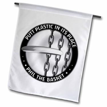 Imagem de 3dRose fl_18150_1 Phil The Basket 2 Frisbee Disc Golf Putter jogado nas correntes de uma bandeira de jardim, 30 x 45 cm